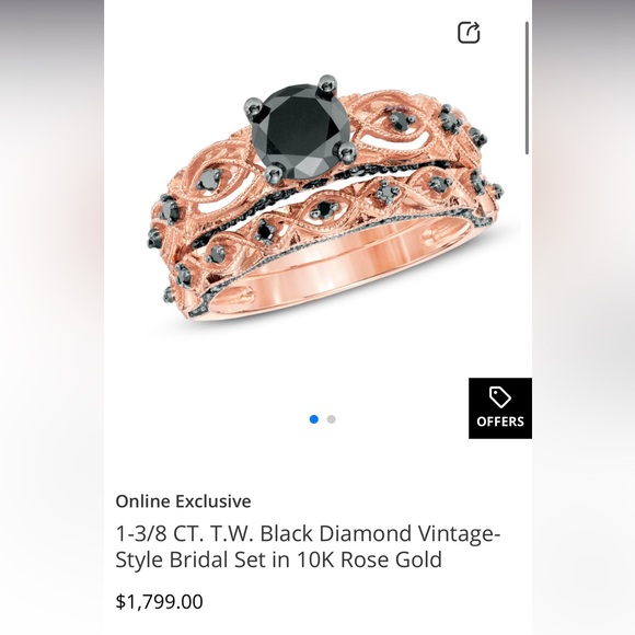 1-3/8 CT. T.W. Enhanced Black Diamond Vintage-Style Bridal Set in 10K Rose Gold - Picture 2 of 2